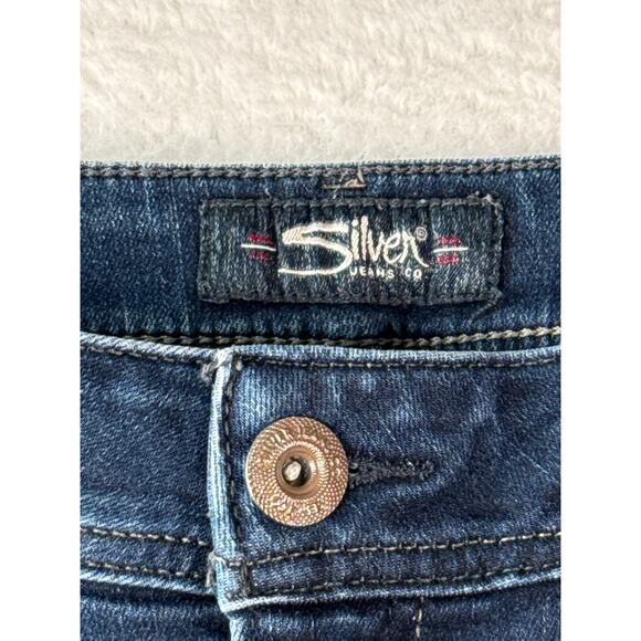 Silver Jeans Suki Super Mid Super Skinny 32x29 Dark Wash Embroidered Pockets - Picture 2 of 8
